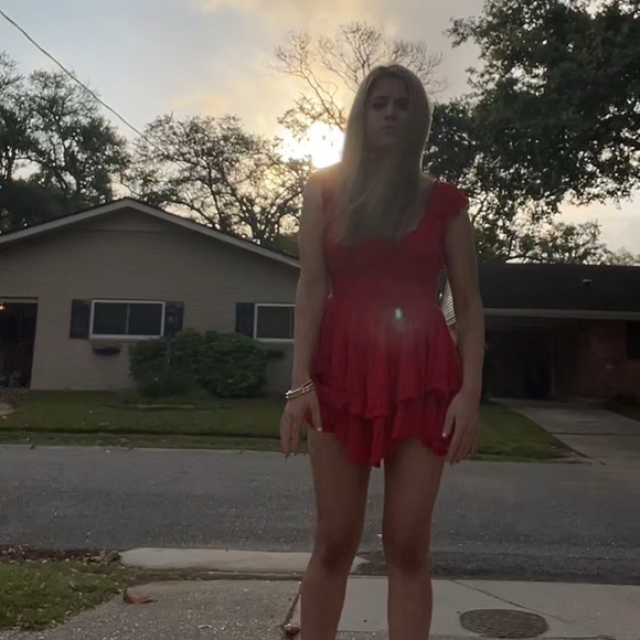 Red Ruffled Layered Dress - Picture 5 of 7